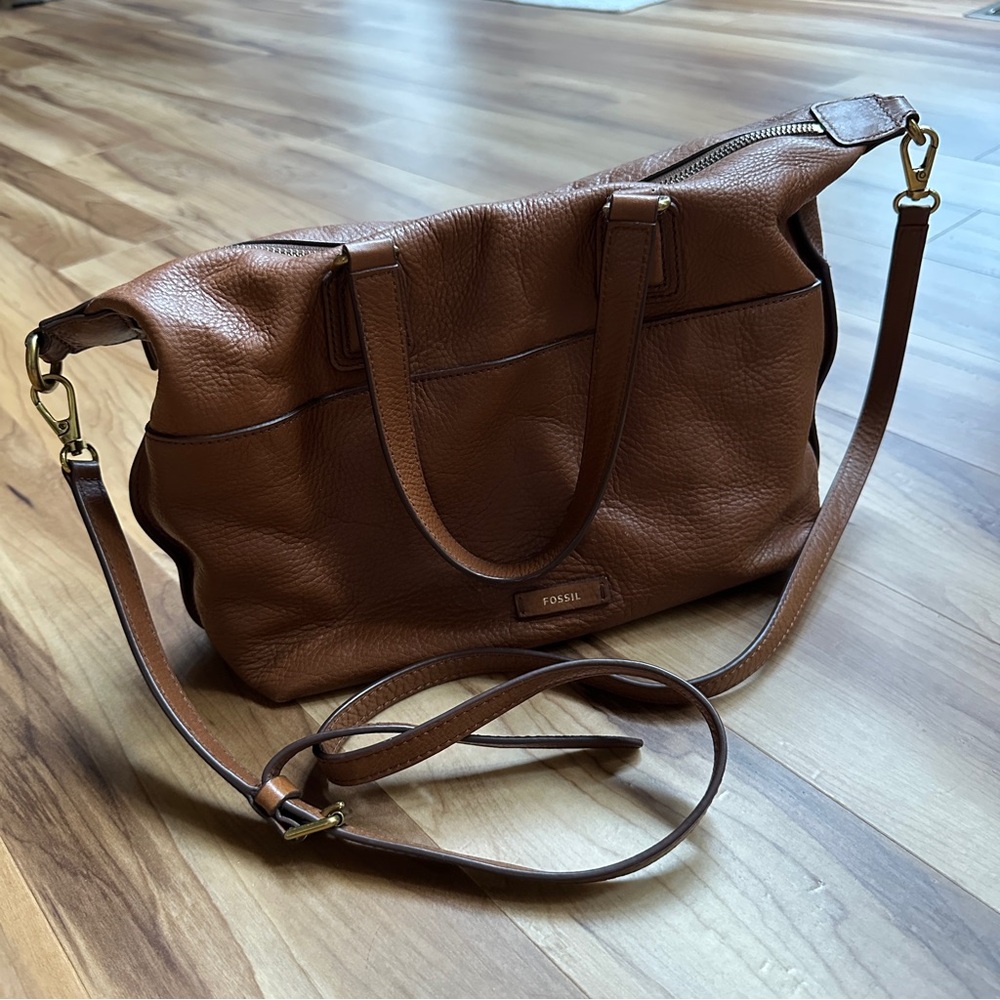 Fossil Julia Tan Leather Satchel Bag